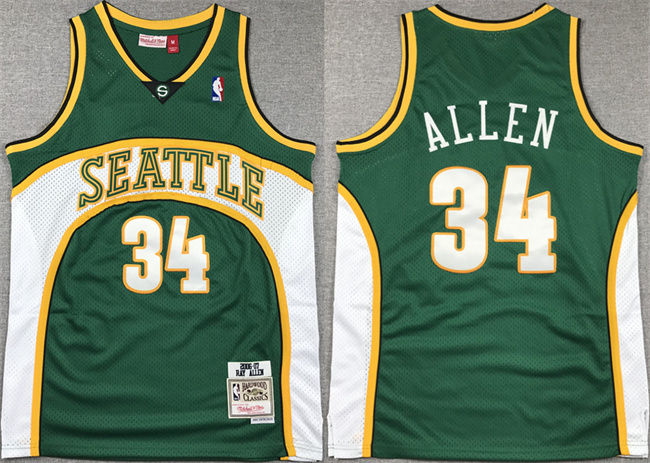 Men's Oklahoma City Thunder #34 Ray Allen Green 2006-07 Throwback SuperSonics Stitched Jersey